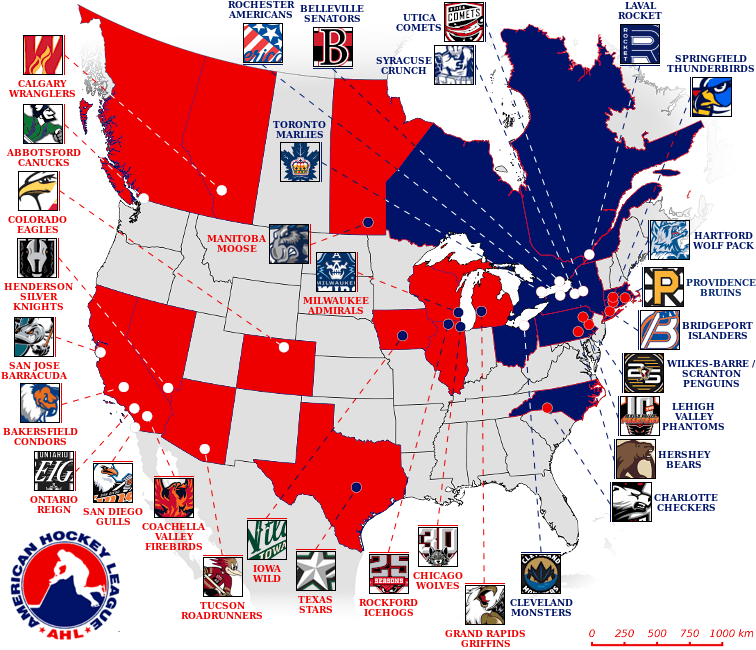 American Hockey League map