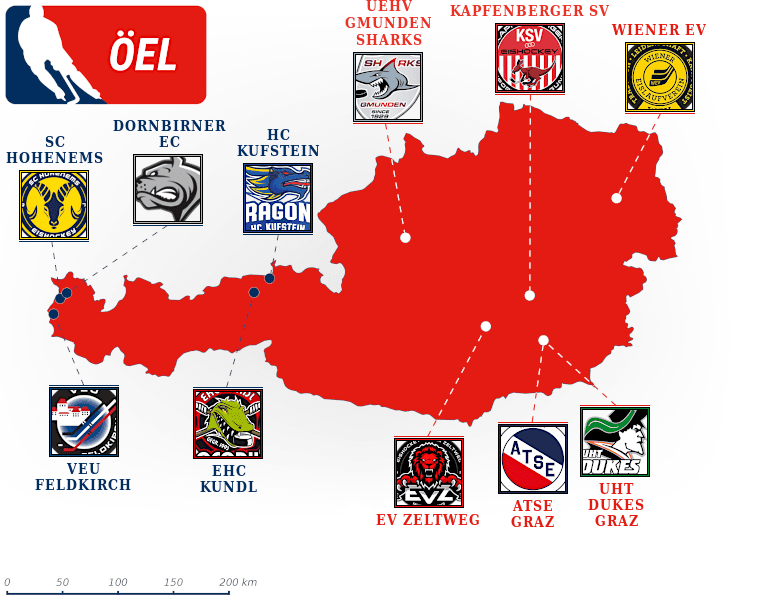 Ö Eishockey Liga (ÖEL) map