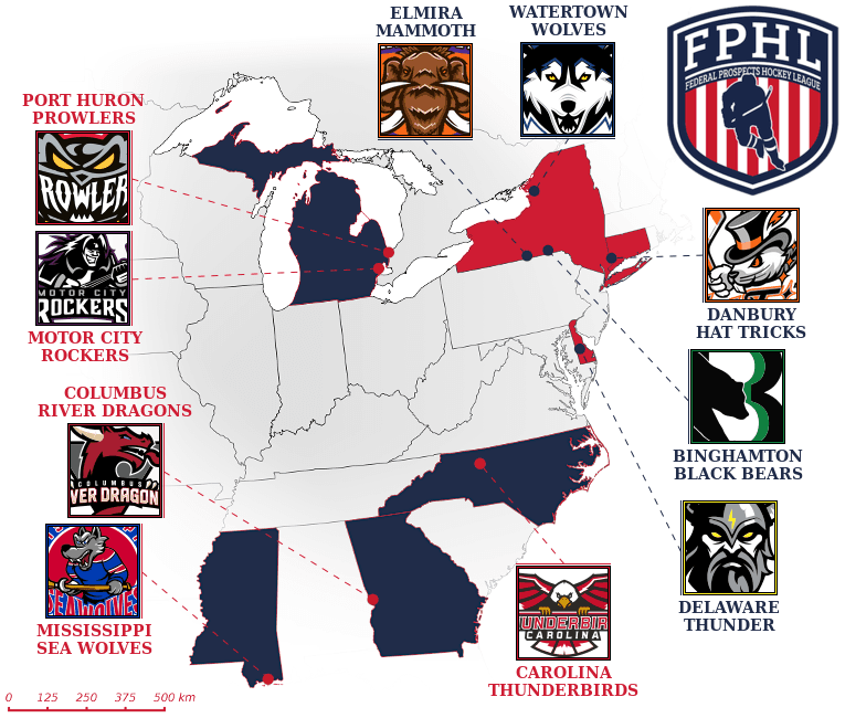 Federal Prospects Hockey League map