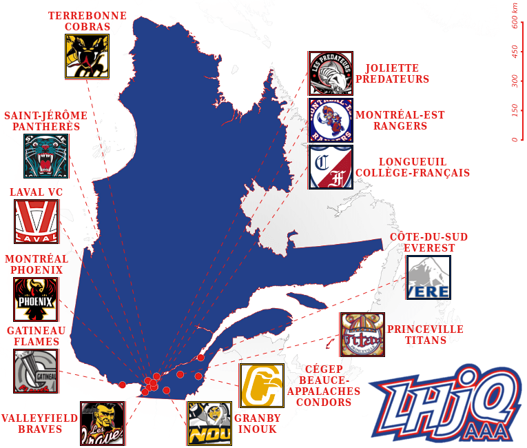 Ligue de Hockey Junior du Québec map