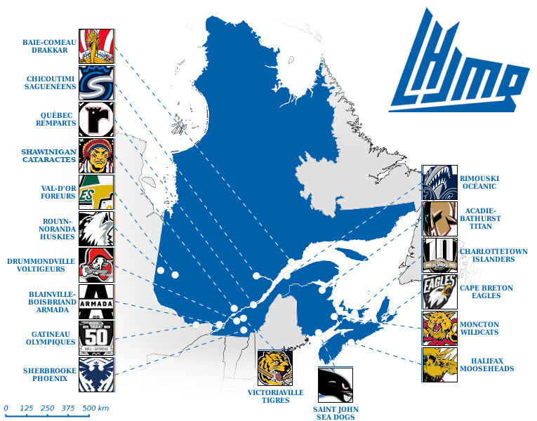 Québec Major Junior Hockey League map