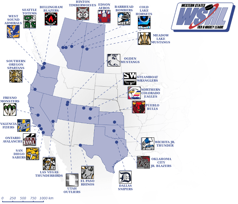 Western States Hockey League map