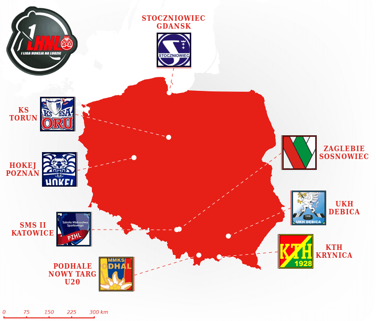 Polska 1. Liga/Mlodziezowa Hokej Liga map
