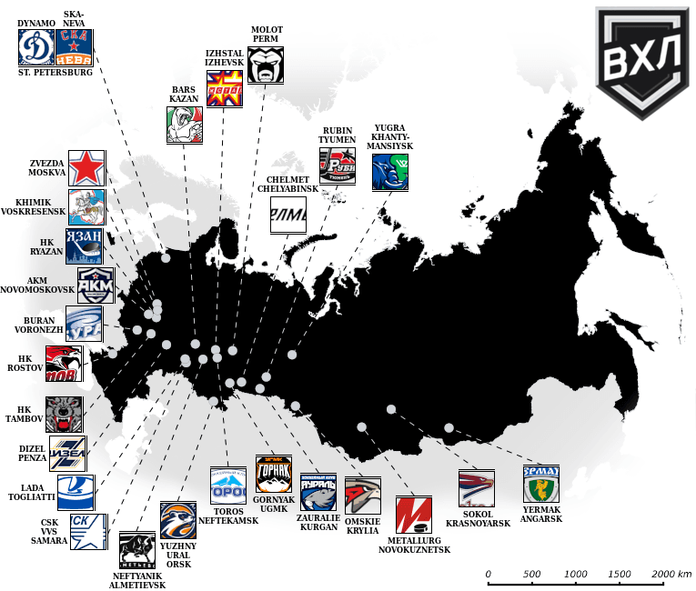 Vysshaya Hokkeinaya Liga map